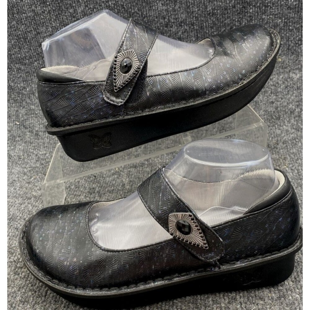 Alegria Paloma Black Holographic Leather Mary Jane Shoes EU 37 US 7 7.5 PAL-790